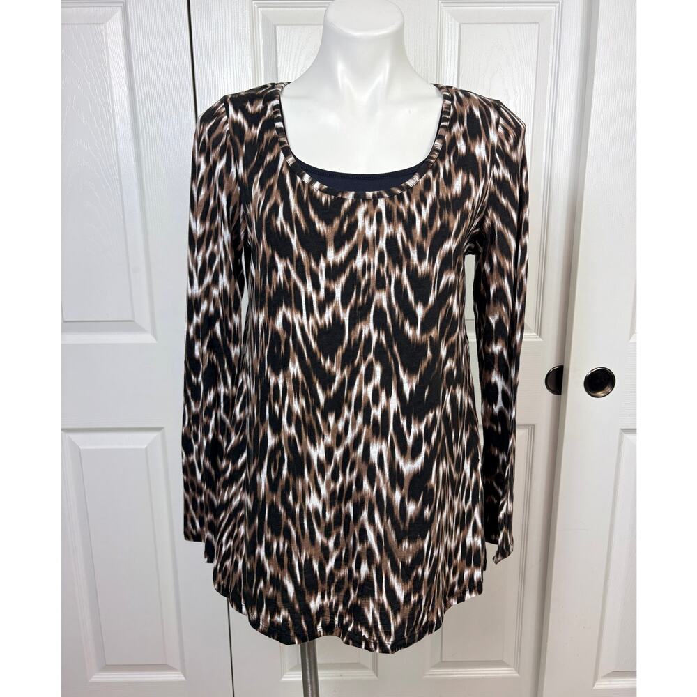 Miraclebody by Miraclesuit Top Animal Print Blouse Size M Long Sleeve Brown